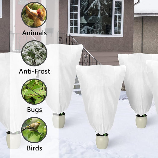 Plant Covers Freeze Protection, 32" x 47" 2.5oz/yd² Reusable Frost Cloth with Drawstring, Winter Plants Jacket Warm Shrubs Cover Blanket Frost Protection for Outdoor Garden Plants, 2 Packs