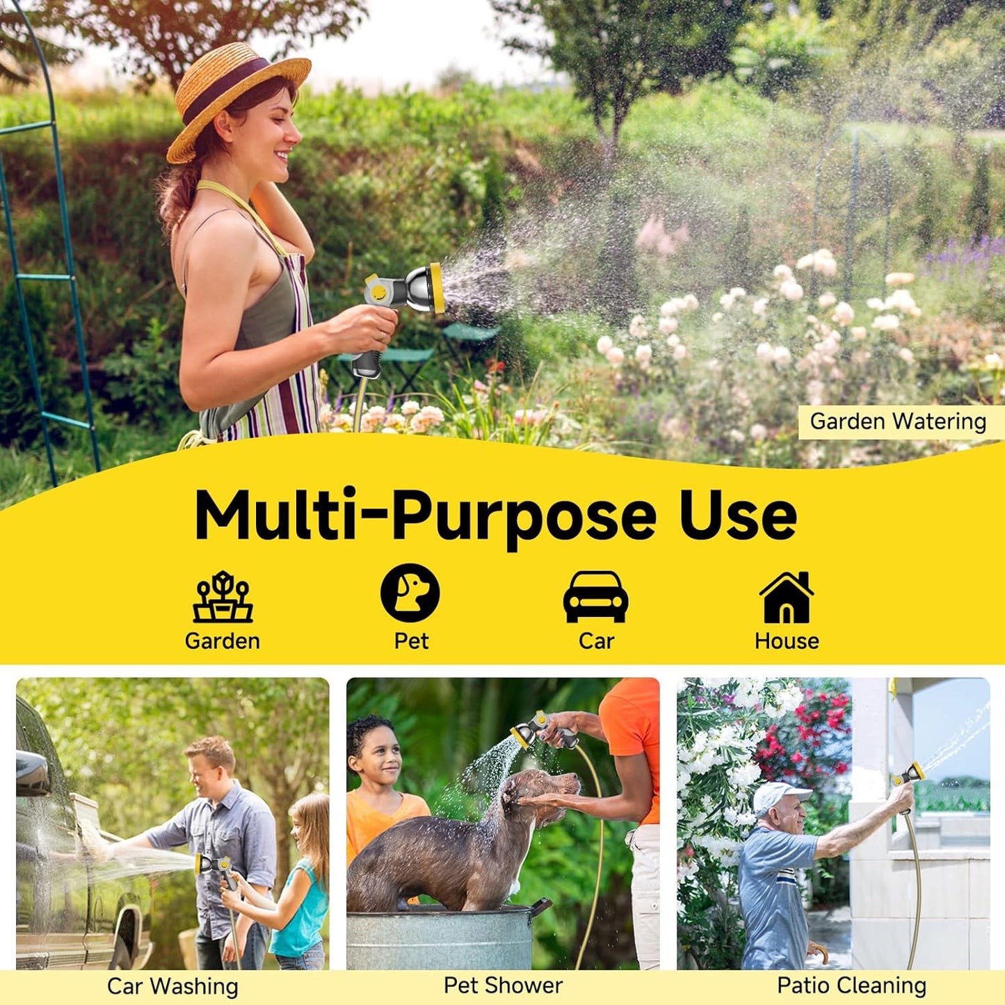 Retractable Garden Hose Reel, Water Hose Reel with 10 Pattern Metal Nozzle