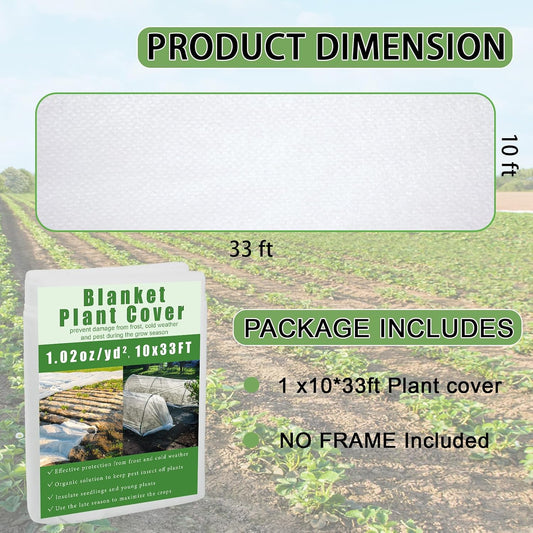 10'x33' Plant Frost Protection Cover, Reusable Non-Woven Garden Fabric