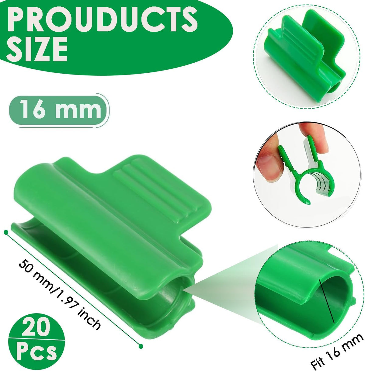 20Pcs Greenhouse Clamps, 16 mm Shading Net Rod Clip, Film Row Cover Netting Tunnel Hoop Clip, Plant Support Frame for Season Plant Extension Support