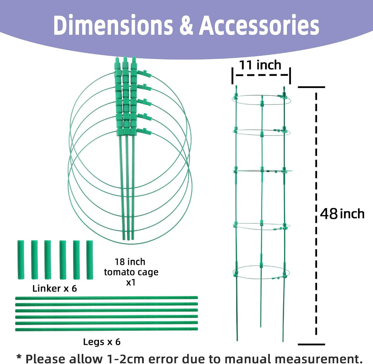 6 Pack Tomato Cage for Garden- Upgrade 36 Inches Adjustable Plant Support Cage,Cucumber,Rose,Flowers,Fruit,Trellis for Climbing Plants Outdoor/Inodoor