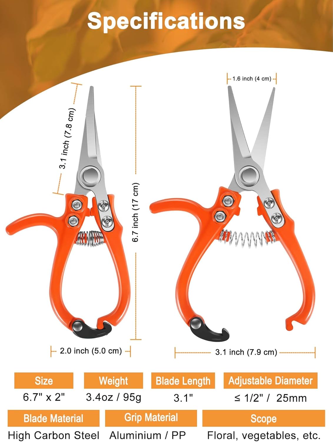 6.3" Garden Scissors for Plant, Bypass Blade Pruner, Pruning Shears for Cutting Flowers Stems, Trimming Plants, Bonsai and Fruits Picking