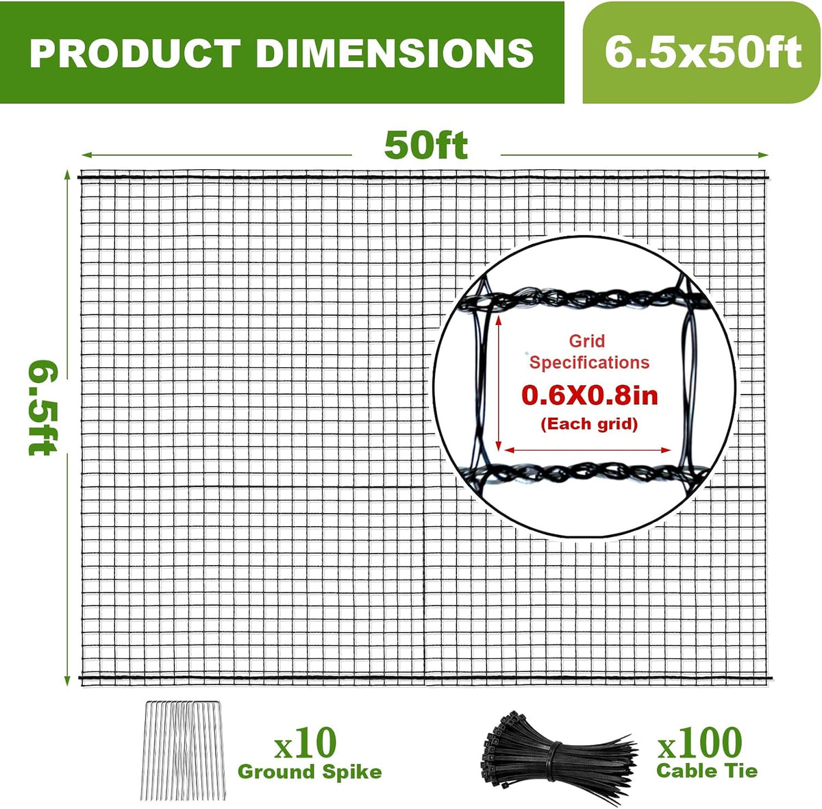 4x50FT Deer Fence Netting for Garden, 55GSM Plastic Mesh Temporary Fence
