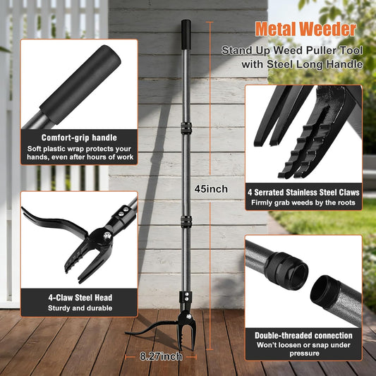 Stand Up Weed Puller Tool with 45″ Long Handle, Manual Weeder Tool
