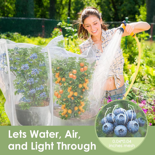4PCS Insect Bird Barrier Mesh with Zipper Drawstring Blueberry Bush Netting