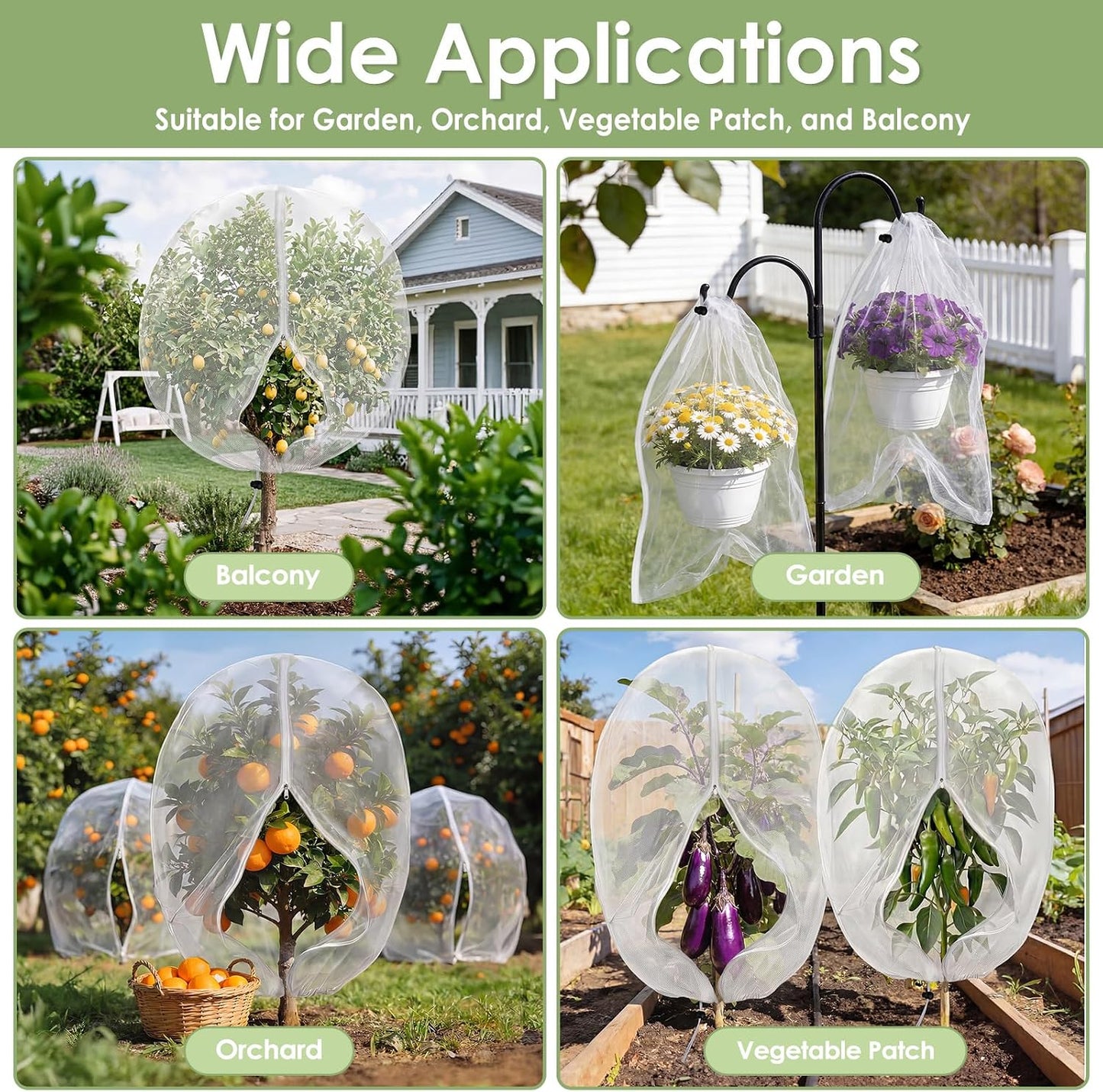 4PCS Insect Bird Barrier Mesh with Zipper Drawstring Blueberry Bush Netting