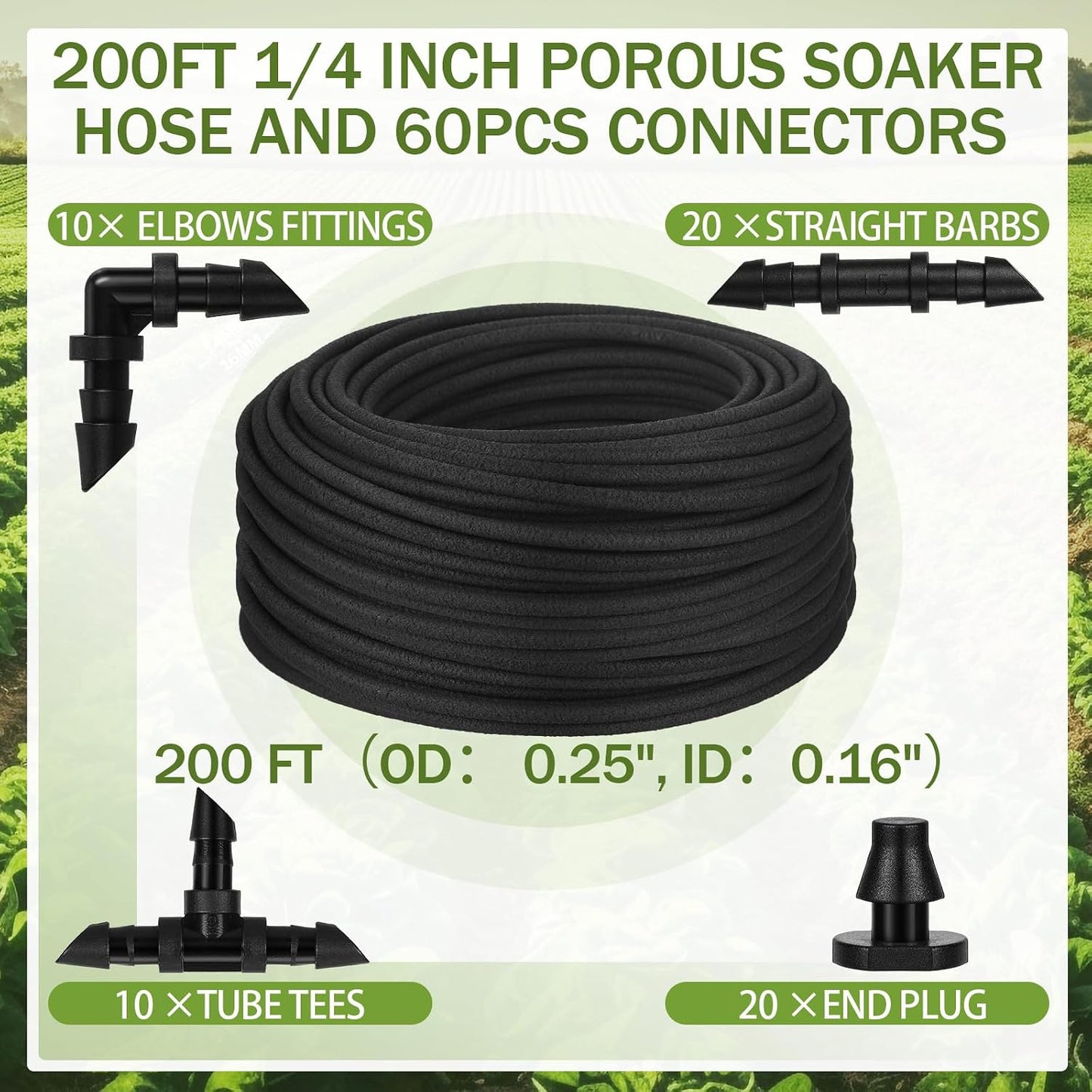 1/4 Inch Soaker Hose Irrigation Hose Drip Hose for Garden Heavy Duty Drip Irrigation Tubing with Hose Connector Set or Watering Planters Flower Vegetable Lawn Yard Landscaping, Black (100 ft)