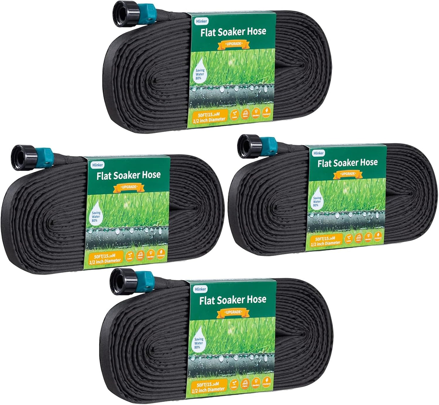 Flat Soaker Hose 25 FT for Garden Beds, 25Ft 1/2" Linkable Consistent Drip Irrigation Hose Save 80% Water, Leakproof Heavy Duty Double Layer Sprinkler Hose