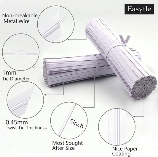 500 Pcs White Paper Twist Ties 5" Reusable Bread Ties Twisty-ties White Twist Ties Bag Ties Wire Ties for Bags Reusable Twist Tie for Party Cello Candy Bread Coffee Bags Cake Pops