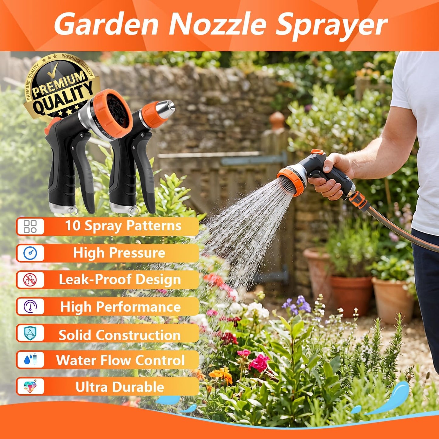 2 Pack Garden Hose Nozzle High Pressure 10 & 2 Water Hose Nozzle