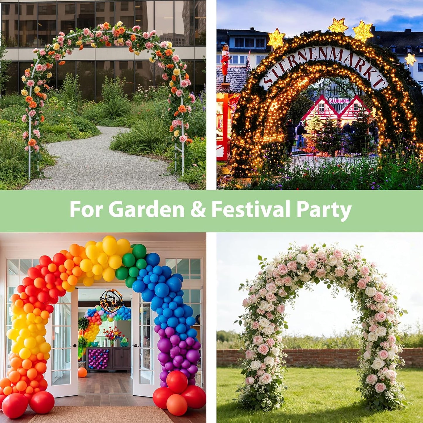 7.8ft Garden Arch, Metal Trellis for Climbing Plants Outdoor