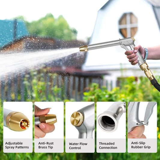 Garden Hose Nozzle with Brass Nozzle,100% Heavy Duty Metal Water Nozzle