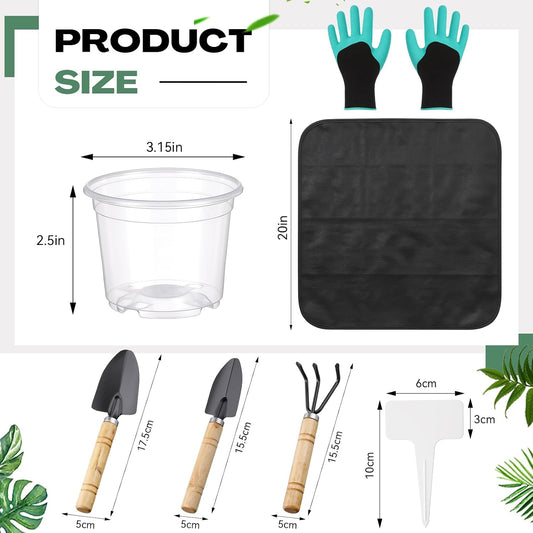 83 Pcs Garden Supplies Tools Kit, 3 Inch Clear Plastic Plant Pots with Transplanting Mat, Trowel Cultivator Rake Set, Label & Glove, Succulent Tools Gift for Plant Lovers Accessory