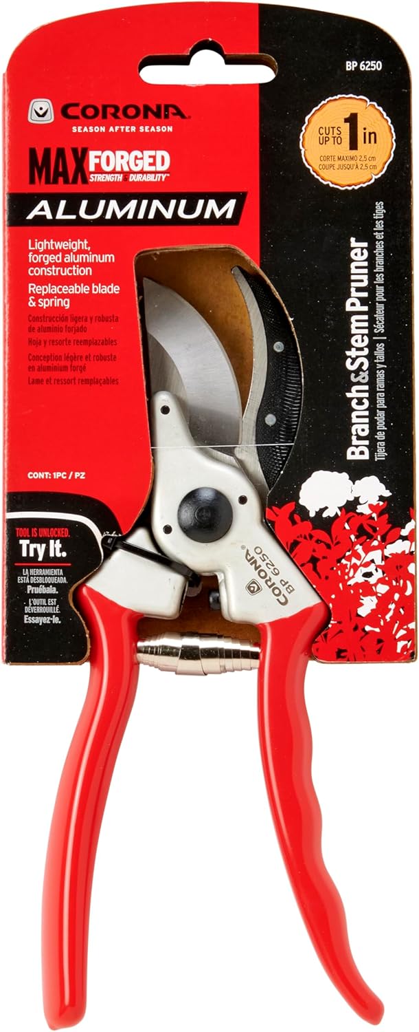 BP 6250 MAXFORGED Aluminum Bypass Pruner, 1-Inch Cut Capacity, Professional Hand Pruning Shears with Replaceable Steel Blade & Non-Slip Comfort Grip