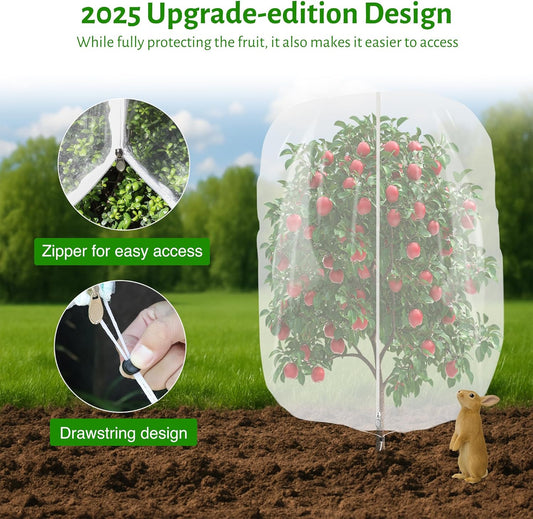 3pcs Fruit Tree Netting with Zipper and Drawstring,2.62 * 3.28 Ft Bird Garden Netting for Garden Protection,Cover for Blueberry Tomato Strawberry and Plants Protection from Insect Squirrels Birds