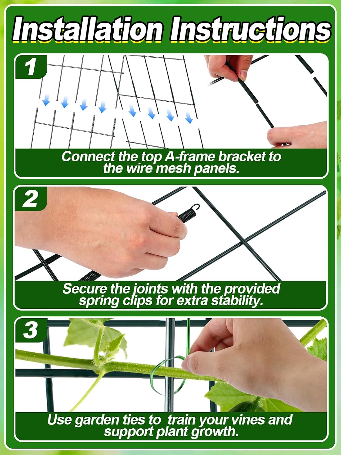 2Sets Cucumber Trellis for Raised Garden Bed - 59" L x15.7'' W 4.5mm Wire Heavy Duty Weather-Resistant Foldable A-Frame Metal Plant Support, for Squash Pole Bean Climbing Plants Vegetables Outdoor