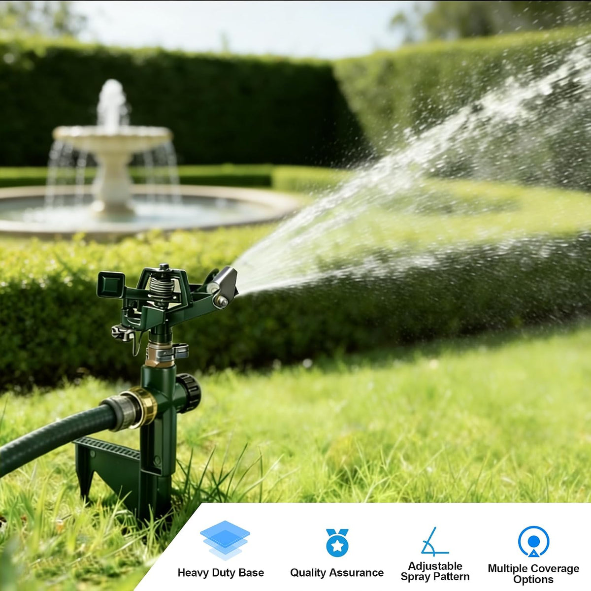 2 Pack Impact Sprinklers for Yard, Adjustable Pulsating Water Sprinkler Head on Step Spike, Zinc Alloy Lawn Sprinkler for 360 Degree Large Area Patio Garden Irrigation