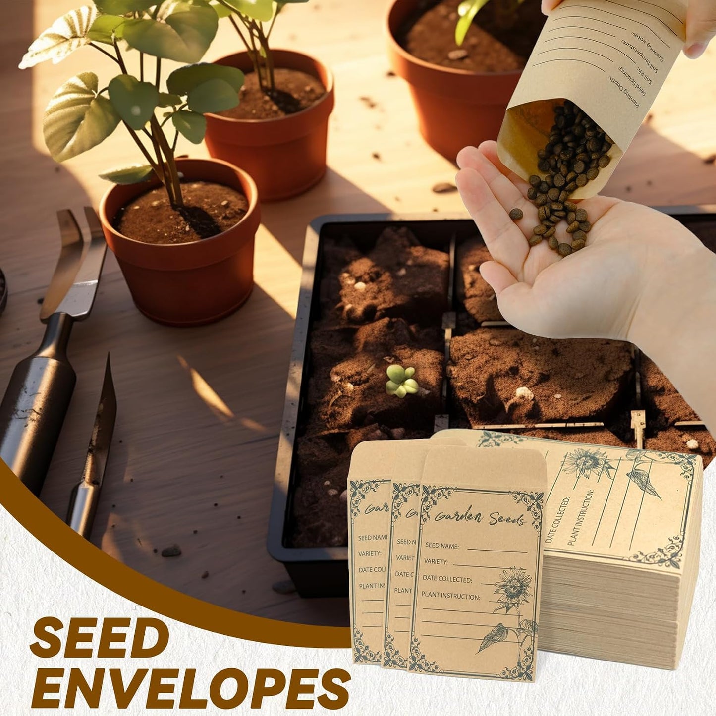 100 Pack Seed Envelopes 4.72*3.15Inch, Self-Seal Small Seed Packets