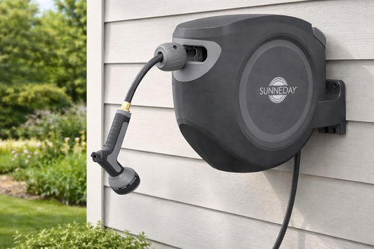 SW-30S 100ft Retractable Hose Reel 5/8 | Automatic Retractable w/Wall Mount | Easy to Assemble Reel w/Flexible Swivel Mount (100FT 1/2)