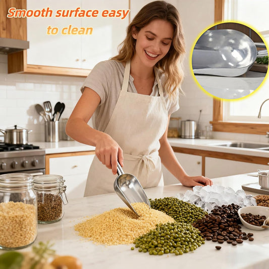 Ice Scoop, Heavy Duty Cast Aluminum, Ergonomic S-Curve Handle, Commercial Grade for Ice, Coffee, Popcorn, Flour, Sugar, Food-Grade & Rust-Proof Kitchen Tool (L (24oz))