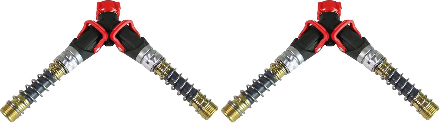 6-9482: Deluxe 2-Way Shutoff Hose Connection with Kink-Free Extensions, Fits Standard Garden Hoses, Metal and Plastic Construction with Shut-Off Valves, Leak-Free, Dual Water Flow