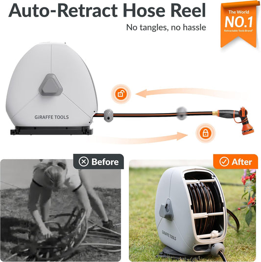 Ground-Mounted Retractable Garden Hose Reel,1/2" x 82FT
