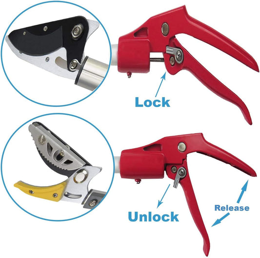 4.4-7.2 Foot Tree Pruner 2 Sections Extendable 4 Nodes Adjustable, Cut and Hold Pruning Trimmer, Long Reach Pole Saw, Telescoping Fruit Picker, Branches Bypass Lopper With Hook