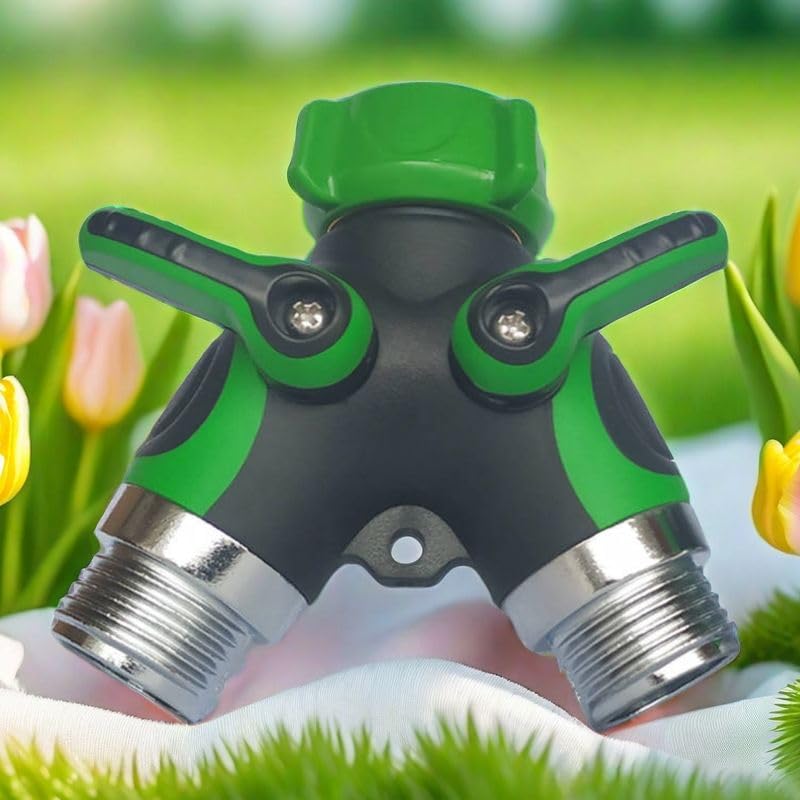 2 Way Y Hose Splitter, Garden Hose Connector with Comfortable Rubberized Grip with Outdoor Faucet, 3/4-inch (2-Packs)