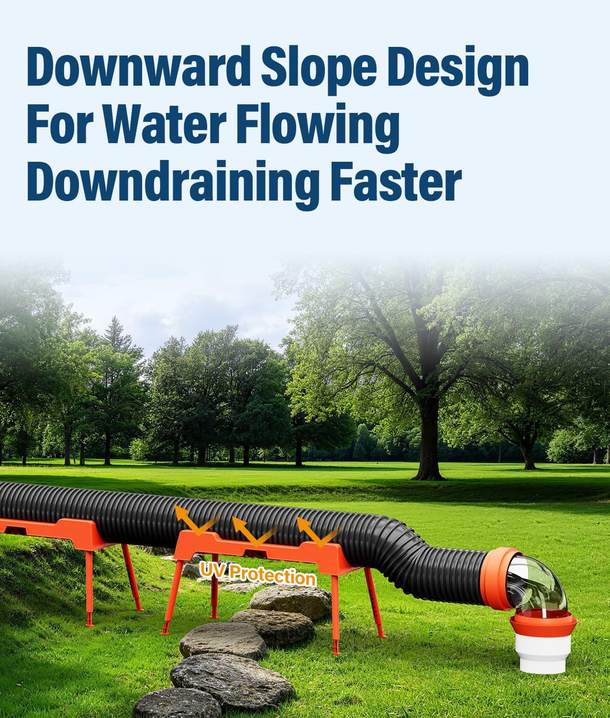 RV Sewer Hose Support, 15FT Heavy-Duty Camper Waste Hose Holder with 7 Foldable Sections, Adjustable & Stable Waste Drainage Support with Strap, Stackable & Weather-Resistant (Patent Pending)