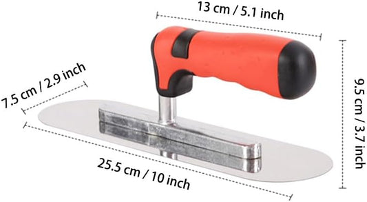 Concrete Tools Stainless Steel Pool Trowel, 10" x 3" Masonry Hand Tool with Soft Grip Handle, Lightweight, Plastering Trowel for Drywall Plastering Construction, Round End (Small:10"L x 3"W)