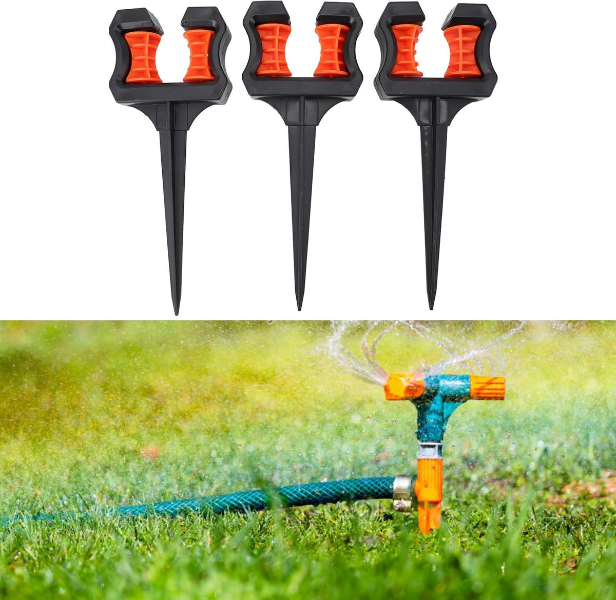 Garden Hose Guide Spike, 10 Inch 3 Pack Rustproof ABS Hose Holder Stake with Guard Roller for Yard Lawn Landscape Watering