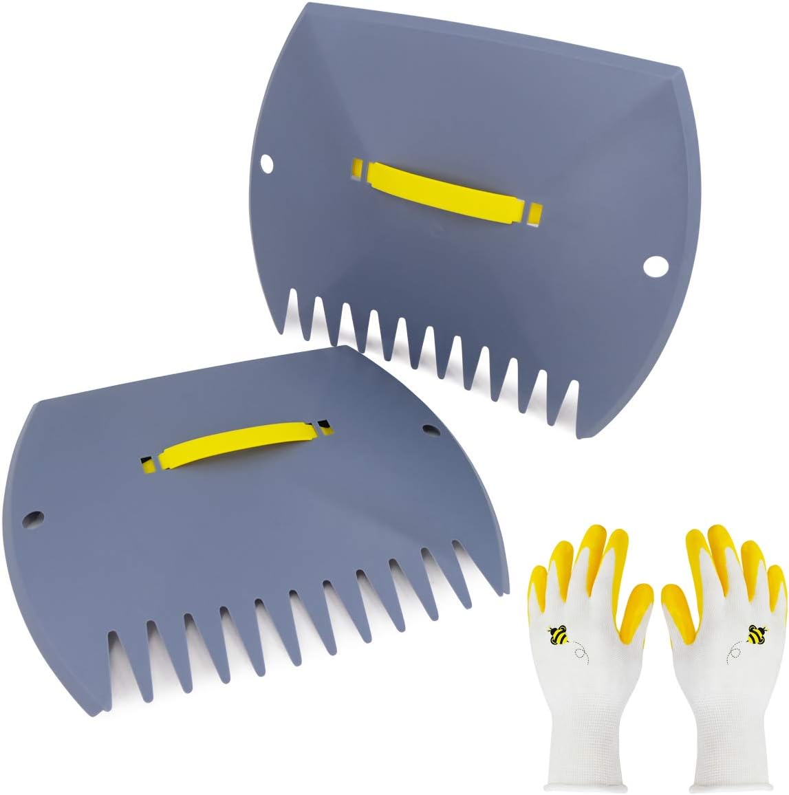 Leaf Scoops Hand Rake, Lightweight Leaf Grabber,Grey Leaf Collector, Leaf Picker Upper for Leaves, Grass, Lawn Clippings, Twigs or Debris (2 Pack)