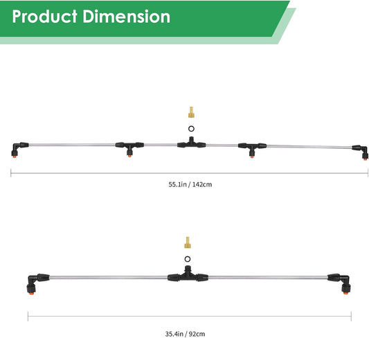 4 Nozzles Metal Sprayer Boom Wand with 3/8 Inch Brass Barb, Spray Wand, Switchable 2 Nozzle Pattern, Up To 55.1 Inches Long, Suitable For Watering Large Areas In Gardens, Farms