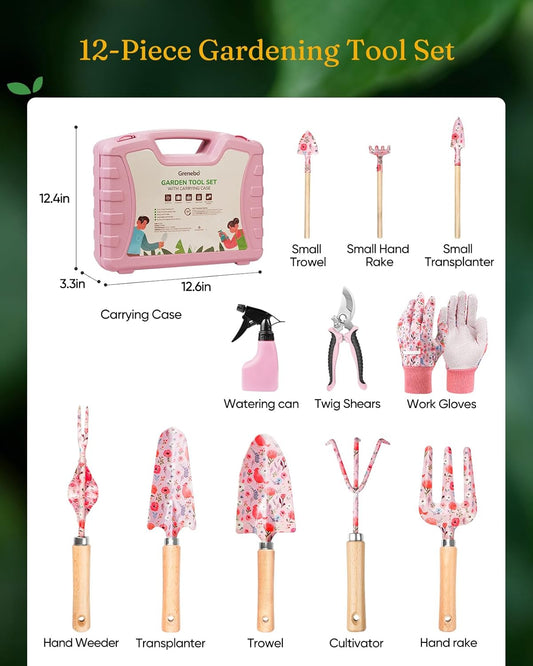 12-Piece Gardening Tool Set, Heavy-Duty Garden Tools for Women