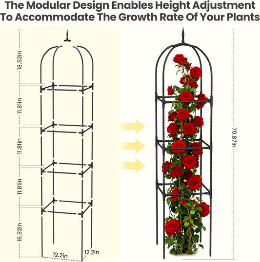 2 Pack 70.87" Garden Obelisk Trellis for Climbing Plants, Pyramid Design for Roses, Clematis, Jasmine, and Vegetable Vines, Indoor & Outdoor Use, Black