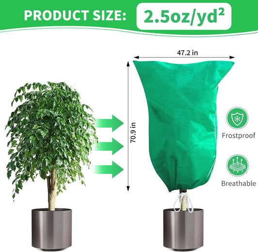 2 Pack Plant Covers Freeze Protection, 47''W x 78''H 2.5oz/yd² Winter Tree Frost Blankets Frost Cloths Protectors Bag Cover with Zipper Drawstring for Outdoor Plants Shrub Fruit Trees Potted