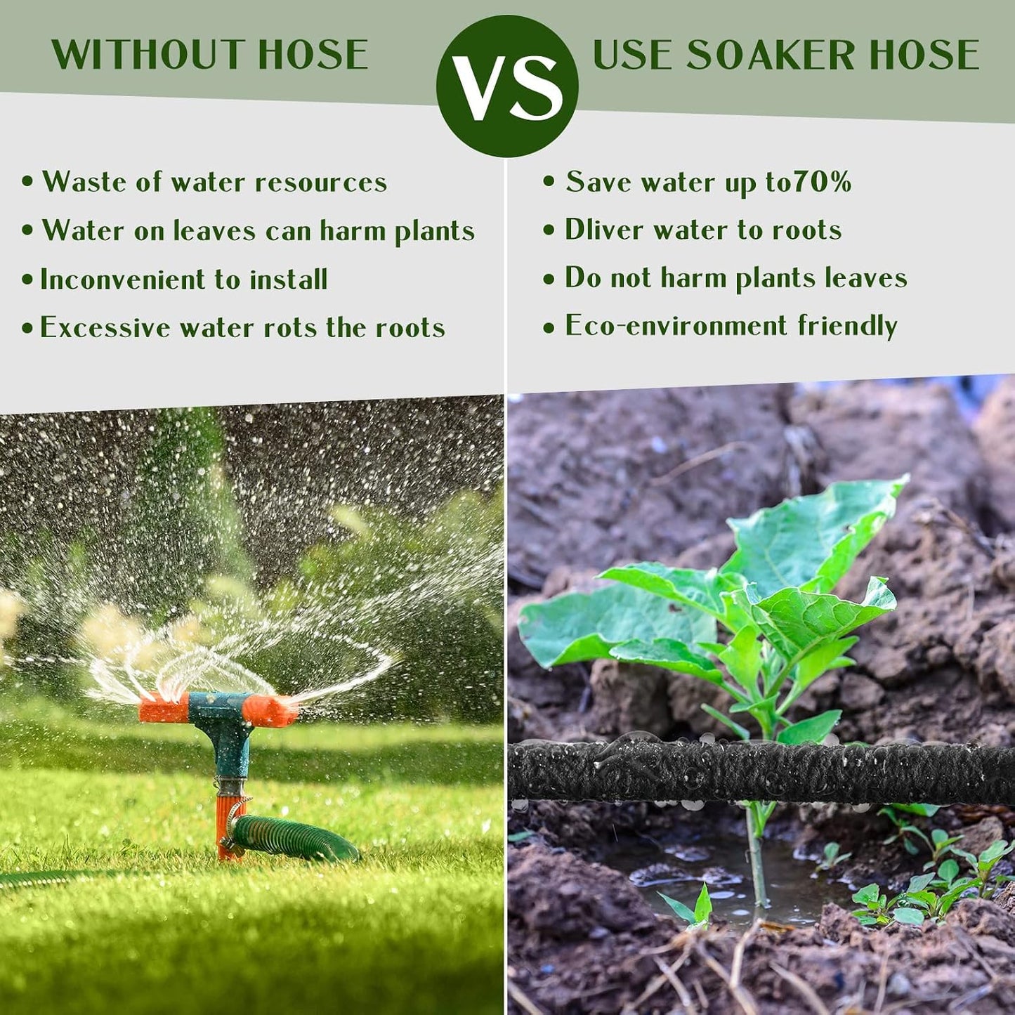 100 ft 1/4 in Irrigation Tubing Soaker Hose System, Rubber and PE Material, Porous Drip Line for Watering Hydroponics Vegetable Beds, Black