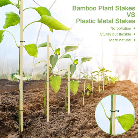 46 PCS Bamboo Plant Stakes 18 Inch, 5mm Thick Wood Plant Support Stakes