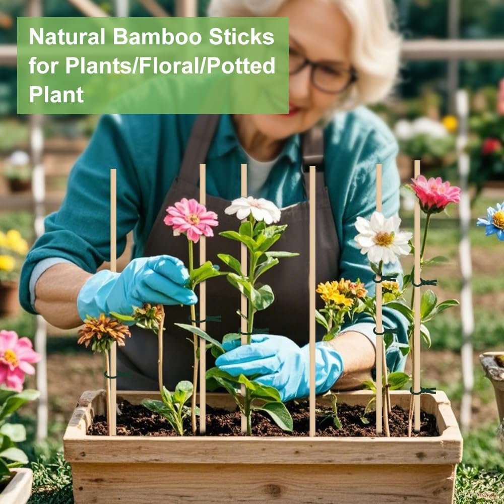 46 PCS Bamboo Plant Stakes 18 Inch, 5mm Thick Wood Plant Support Stakes