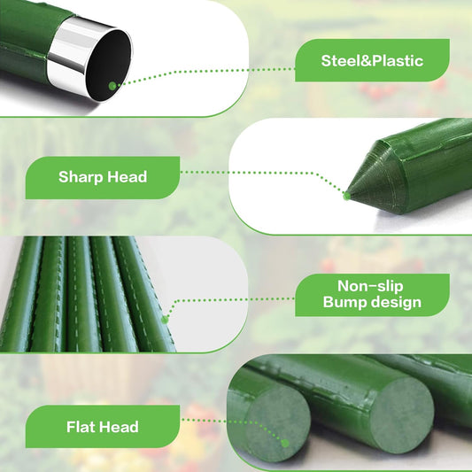 Garden Stakes 48 Inches Sturdy Green Plant Sticks 25 Pack, Metal Tomato Stakes Support, Yard Plant Support Cage for Potted Plants, Tomatoes, Trees, Cucumber, Fences, Beans (48 inch)