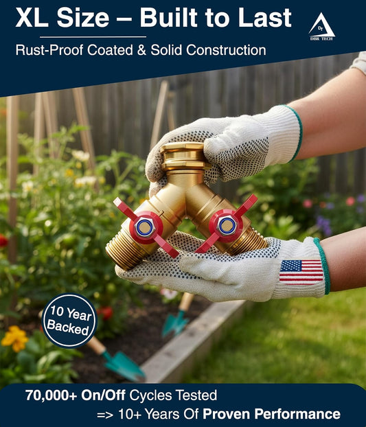 ® Garden Hose Splitter 2 Way | Full Flow & Heavy Duty Leak-Proof Brass Water Divider with Dual Shut-Off Valves, Y (Wye) Connector for Outdoor Faucets, Spigots, Lawn & RV | Industrial-Grade