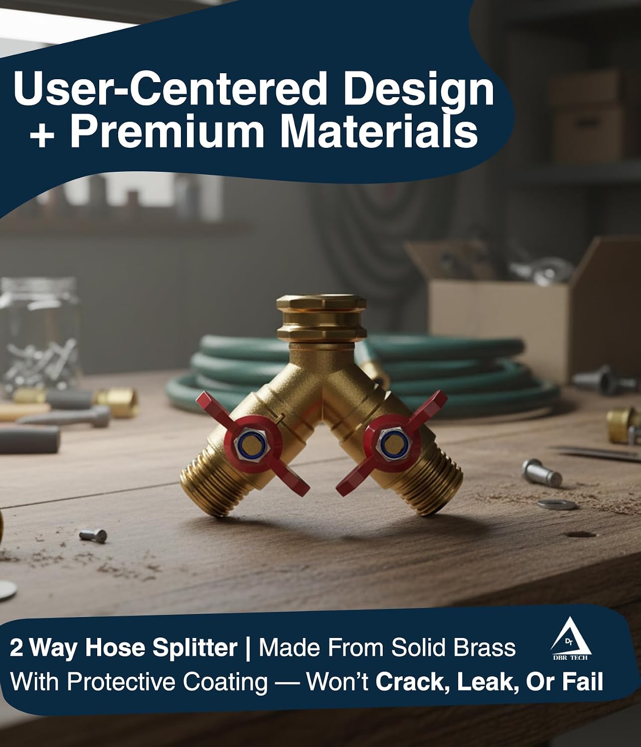 ® Garden Hose Splitter 2 Way | Full Flow & Heavy Duty Leak-Proof Brass Water Divider with Dual Shut-Off Valves, Y (Wye) Connector for Outdoor Faucets, Spigots, Lawn & RV | Industrial-Grade