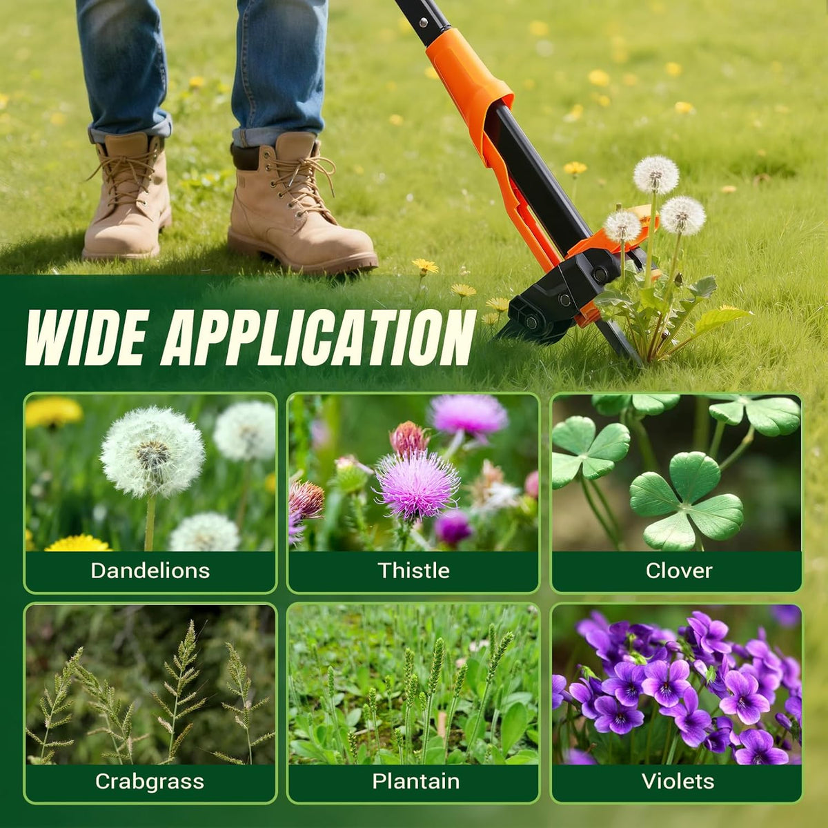 Weed Puller Tool - Stand Up Weed Puller with 4-Claw Steel Head, 39" Retractable Handle & Easy-Eject Mechanism for Dandelions, Clover & More, No Bending or Kneeling
