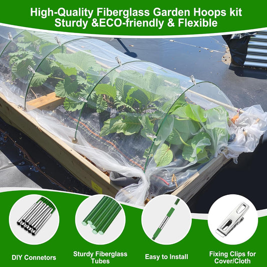 Garden Hoops for Raised Beds Row Cover,5 Sets 7ft Grow Tunnel,Rust-Free Fiberglass Greenhouse Support Hoops Frame for Garden Mesh Netting, Outdoors Plant Growth -24PCS