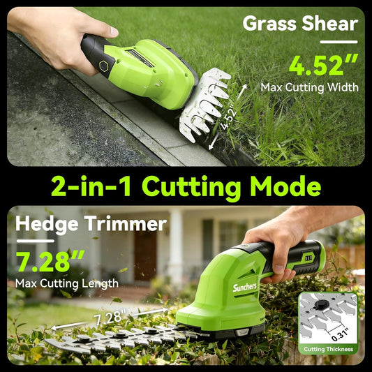 2 in 1 Hedge Trimmer Cordless, 7.2V Electric Grass Cutter Hedge Shears, Handheld Shrub Bush Trimmer, Lightweight Grass Shears, Rechargeable Yard Tool Battery & Type-C Cable, Gift for Men, Dad, Husband