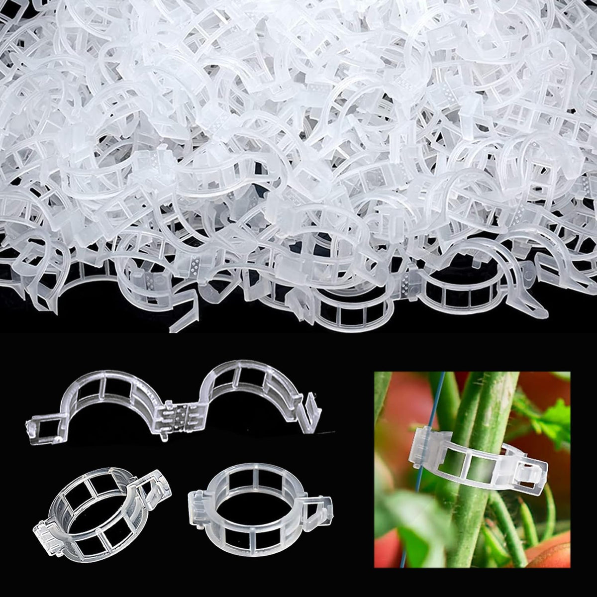 50pcs Plastic Support Clips - Tomato Clips for String Trellis, Grape Vine Clips for Garden Netting Climbing Plants, Secured Plastic Plant Clip for Fixing Stem and Vine (50, White)