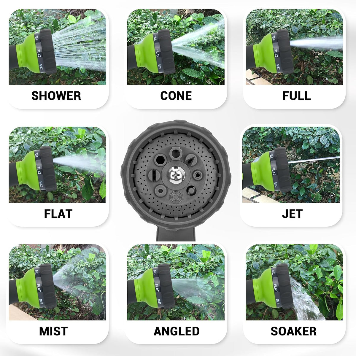 Garden Hose Spray Nozzle, Water Sprayer with 8 Adjustable Patterns, Impact Resistant and Non-Slip for Watering Plants, Car Washing, Pets Bathing and Cleaning