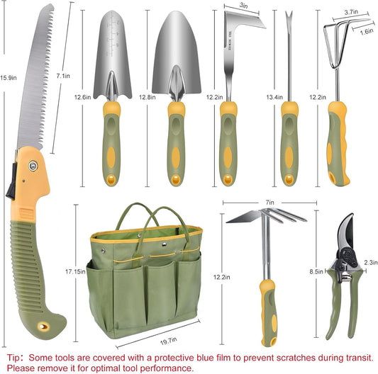 WisaKey 9 Piece Gardening Tools Heavy Duty Garden Tools Set Handbag Green