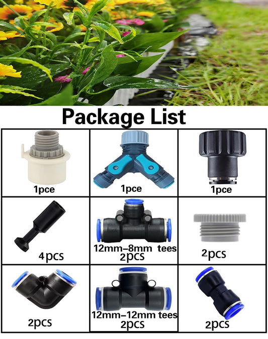 17-Piece Drip Irrigation Fitting Kit with Y-Splitter,Universal Connector & Quick Connector, Includes Elbows, Tees, Stoppers,Easy DIY Garden Watering System (17-Piece Drip Irrigation Fitting Kit)