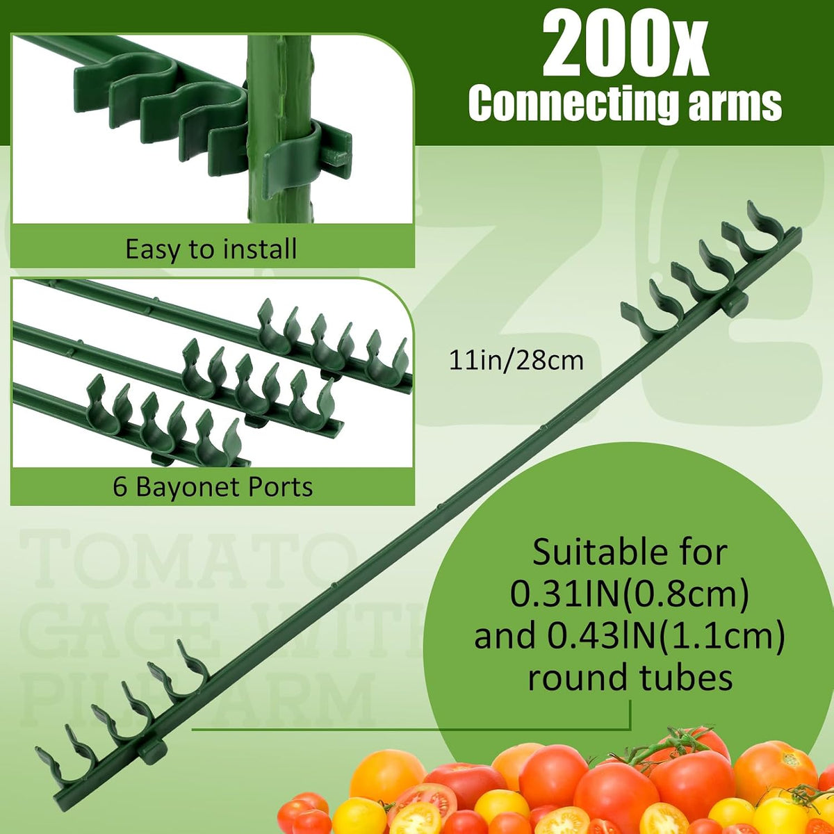 50 Pcs Adjustable Plant Stake Arm for Tomato Cage 11" Stake Connector